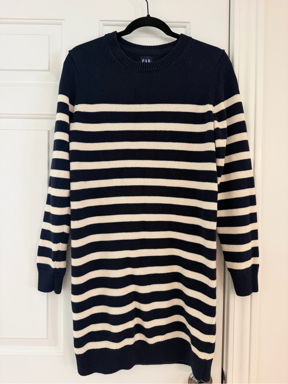 GAP Navy & White Striped Crewneck Sweater Dress